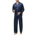 thumbnail image 4 of Mqqzkk Mens Pajamas Sets Long Sleeve Laple Collar Sleepwear Button -Down Loungewear Pjs Set Soft Nightwear with Pockets S, 4 of 7