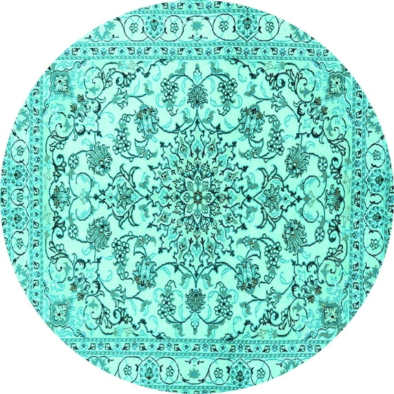 Ahgly Company Indoor Round Persian Turquoise Blue Traditional Area Rugs, 3' Round
