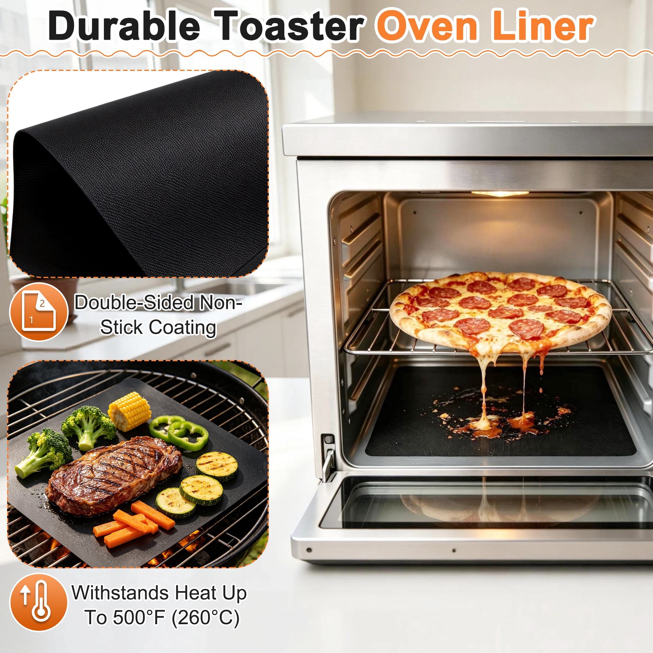 4 Pack Oven Liners for Bottom of Oven, Non Stick Heat Resistant Oven Mats, Reusable Grill Mat Stove Protector Liners, Cuttable Baking Mats for Gas Stove, BBQ, Microwave