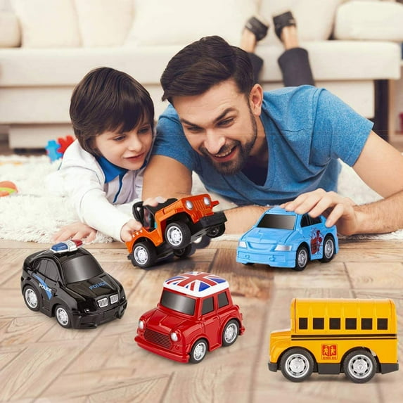 AMERTEER Metal Pull Back Cars, 8 Pack Mini Die Cast Toy Cars Set, Police Car/School Bus/Ambulance Car/Bus/Classic car....Kids Toys Vehicles Friction Powered,for Aged 3-12 Year Boys Girls Kids
