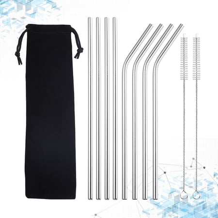 Milisten 1Set Plated Silver Stainless Steel Reusable Straw Set for Drinking Cold Or Hot Drinks Anywhere