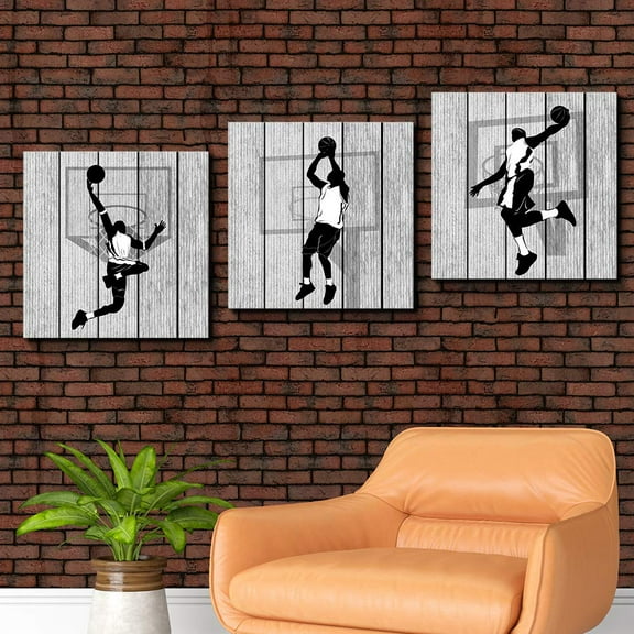 wall26 3 Panel Canvas Wall Art Play Basketball Pictures Home Wall Decorations for Bedroom Living Room Paintings Canvas Prints Framed - 12"x12"x3 Panels