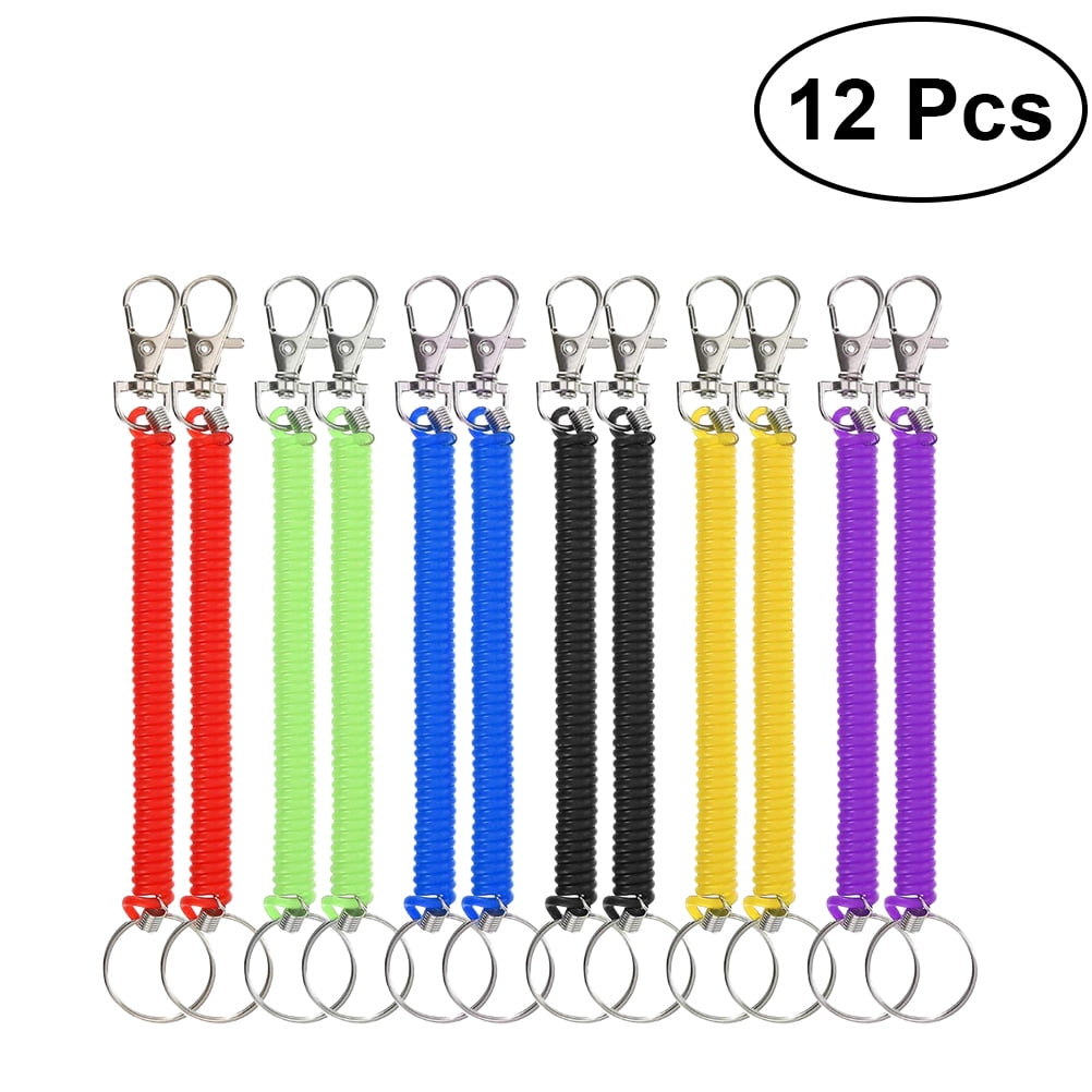 12pcs Spiral Coil Key Chain Plastic Elastic Strap String Keyring Holder Black