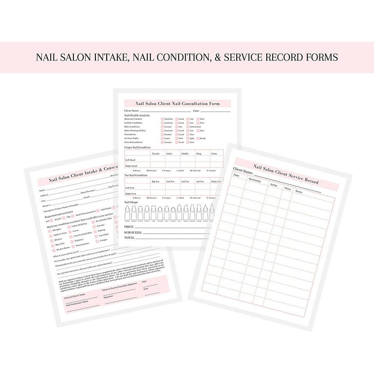 Nail Salon Intake Form, Nail Condition Form, Aftercare Form 50 Pack 8.5x11 nail-salon-intake-form-nail-condition-form-aftercare-form-50-pack-8-5x11-inch-paper-size-form-nail-salon-supplies-25-intake-nail-condition-forms-25-client-service-record-forms-walmart-com