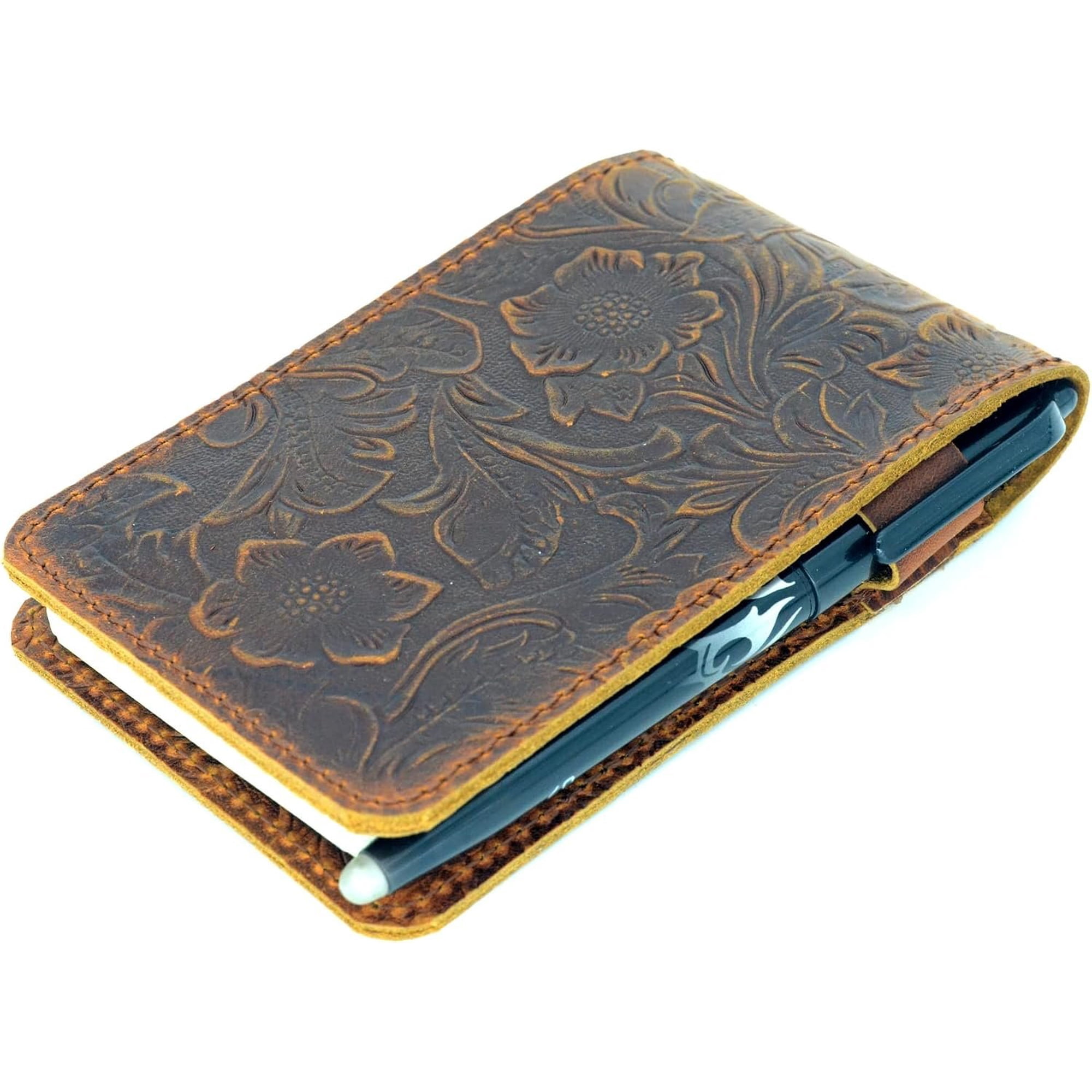 Leather Cover for Rite in the Rain Spiral Notebooks 3 x 5 Distressed Memo Notebook Cover for Pocket Notebook 3 x 5 Flower Brown