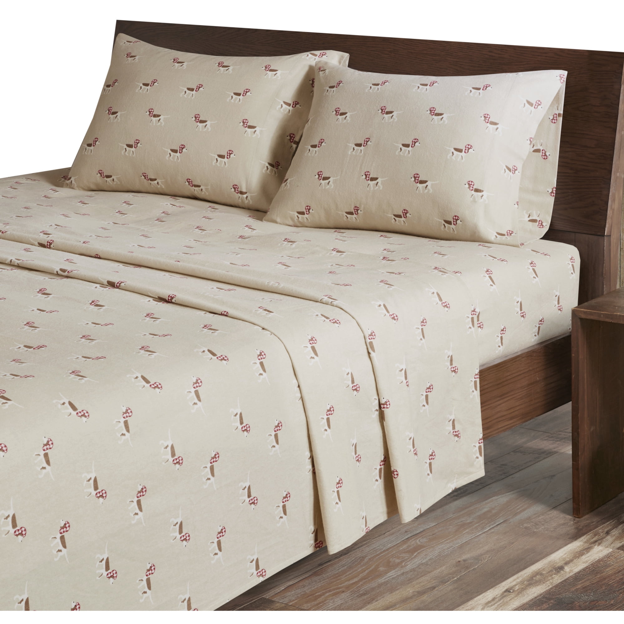 Woolrich Cotton Flannel Tan Dogs 4 Piece Sheet Set, Full
