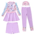 thumbnail image 3 of Shadoumai Girls Swimsuit Solid Ribbed 3 Piece Bikini Tropical Floral Bathing Suit for Girls Modest Swimwear with Cover Up 9-16y, 3 of 3