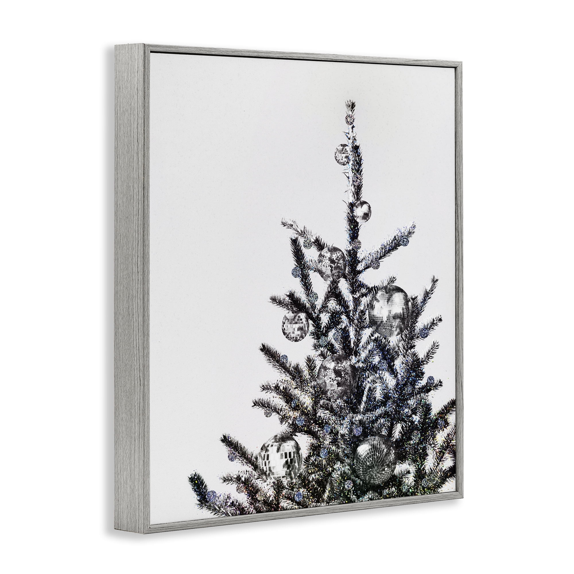 Stupell Industries Christmas Tree Disco Balls Holiday Painting Gray Framed Art Print Wall Art, 16 x 20