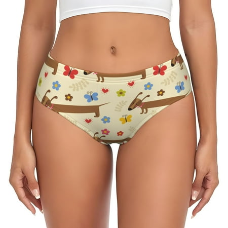 Womens Underwear - Dachshund Dog Puppy Flower No Show Seamless Underwear for Women  Soft Stretch Womens Panties  Hipster Ladies Panties Bikini Underwear Briefs