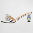 thumbnail image 2 of FSJ Women Sexy Rhinestones Bowknot Round Open Toe Heeled Sandals Crystal Block Chunky Mid Heel Backless Bride Mules Wedding Dress Shoes Size 10.5 Silver, 2 of 5