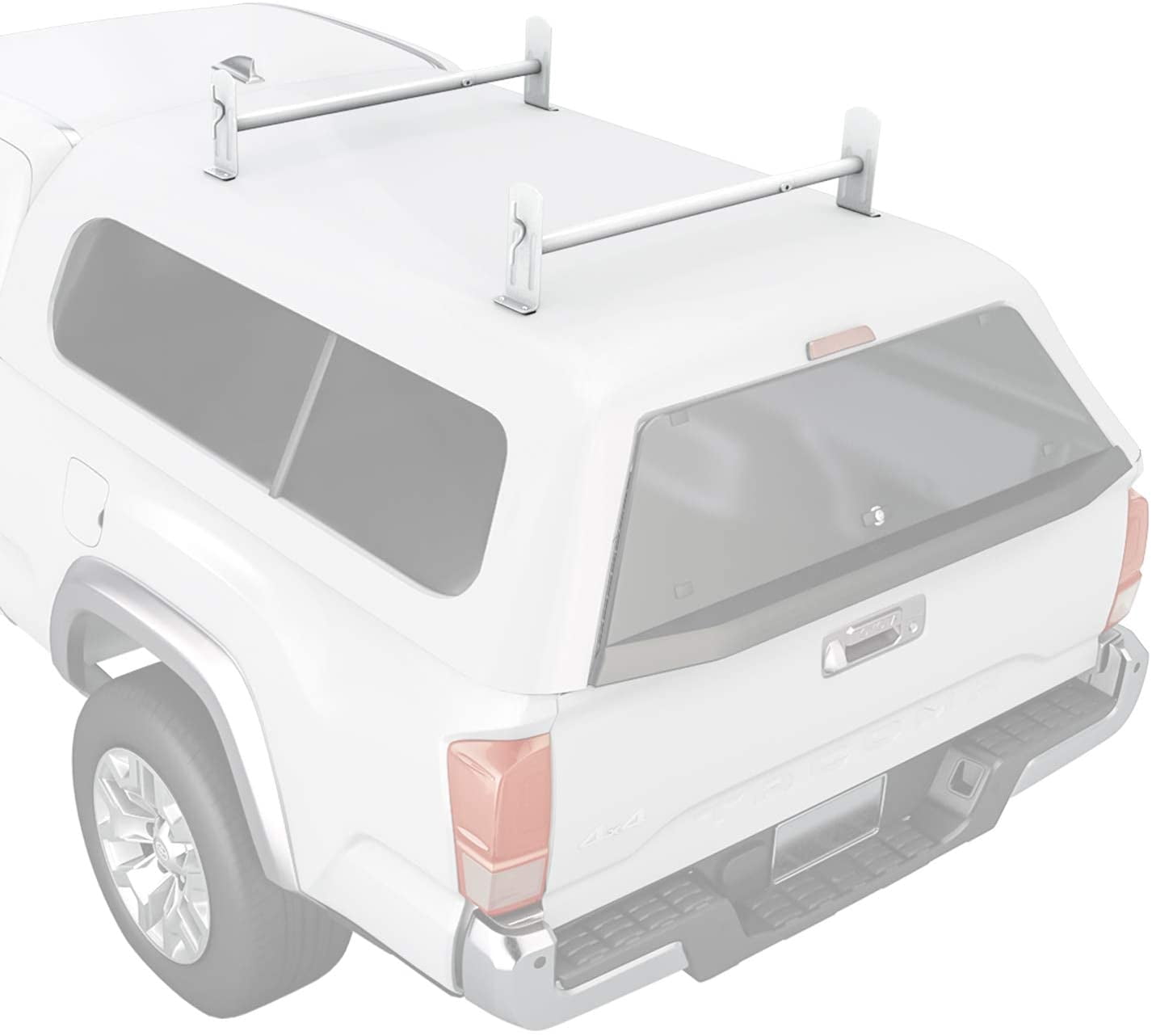 AA-Racks Model DX36 Universal Pickup Truck Cap & Topper 2 Bar Ladder Roof Van Rack System Adjustable Steel Cross Bars - Matte White