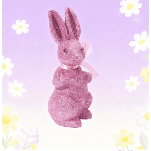 Glitter Easter Bunny Decoration, Glitter Foam Standing Rabbit Figurine, Easter Decorations for Table Ornament Home Office, Spring Garden Yard Party Favors Miniatures Rabbit Ornaments