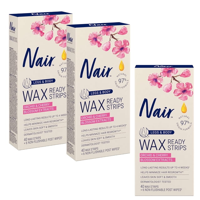 Depilador Wax Strips Nair para piernas y cuerpo, paquete de 3 unidades, 40 unidades