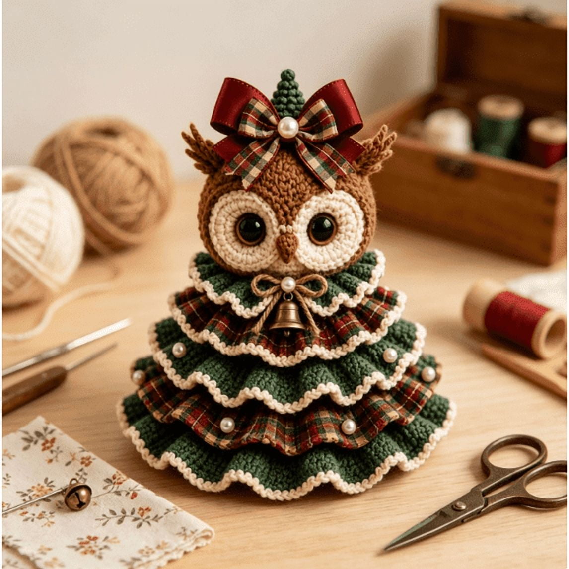 Crochet Animal Christmas Tree Kit Complete DIY Crochet Kit for Making Handmade Christmas Decorations Beginner Crochet Craft Set with Supplies for Holiday Projects and Home Table Decoration Owl