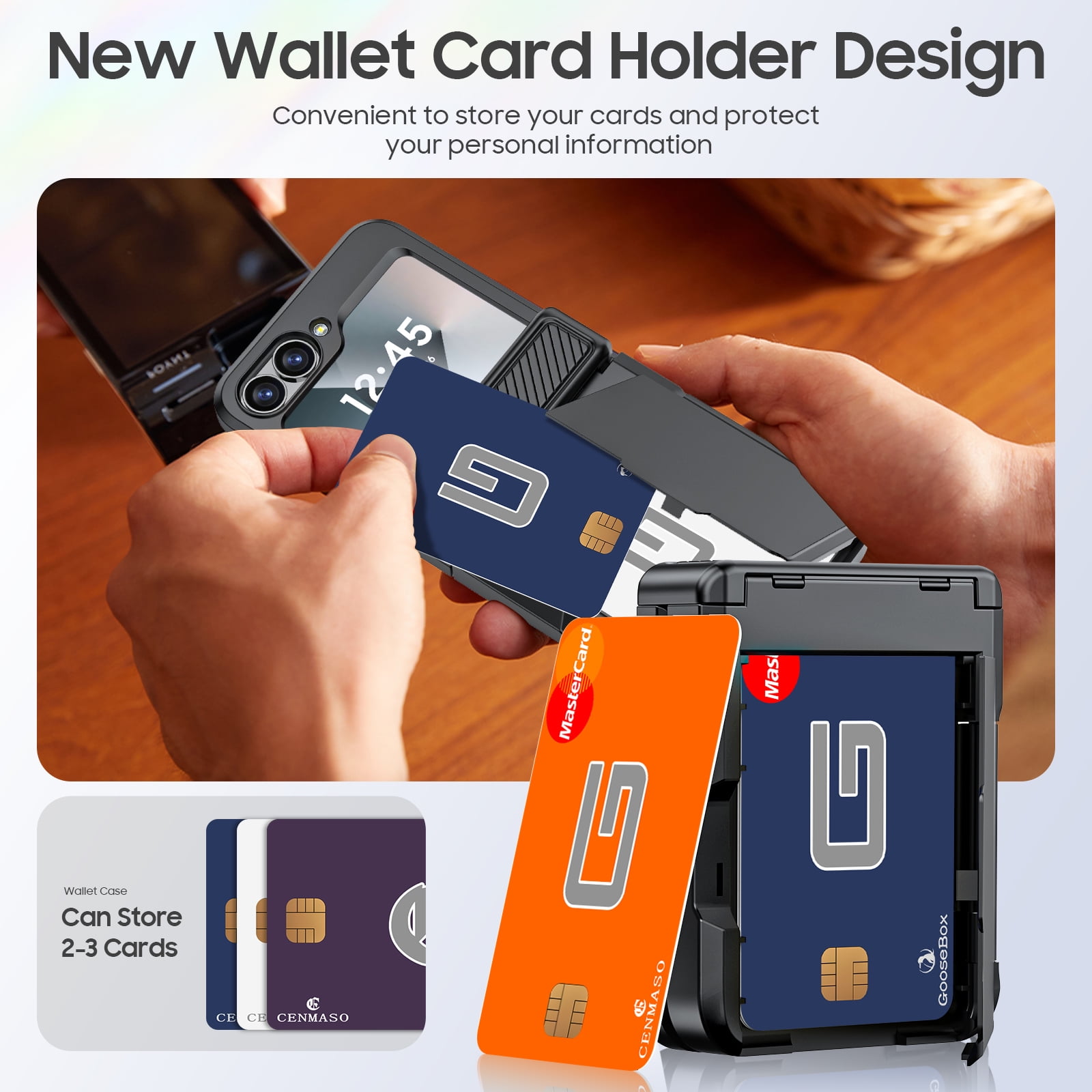 Oupeigar for Samsung Galaxy Z Flip 6/7FE Phone Case with Card Holder[RFID Blocking],Hinge Protection,Screen Protector,Shockproof Case-Black