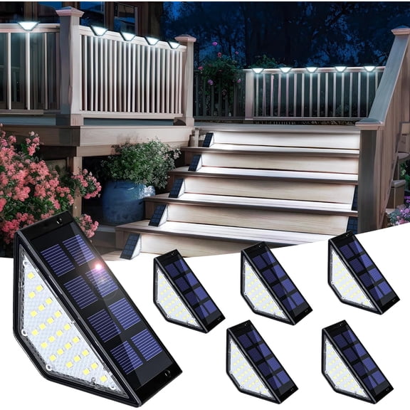 Solar Step Lights for Outside, 24 LEDs Solar Stair Lights Outdoor Waterproof Decor for Porch, Front Door, Stair, Step, Deck, Fence, Balcony, Patio, Wall, Yard, Garden(6 Pack, Cold White)
