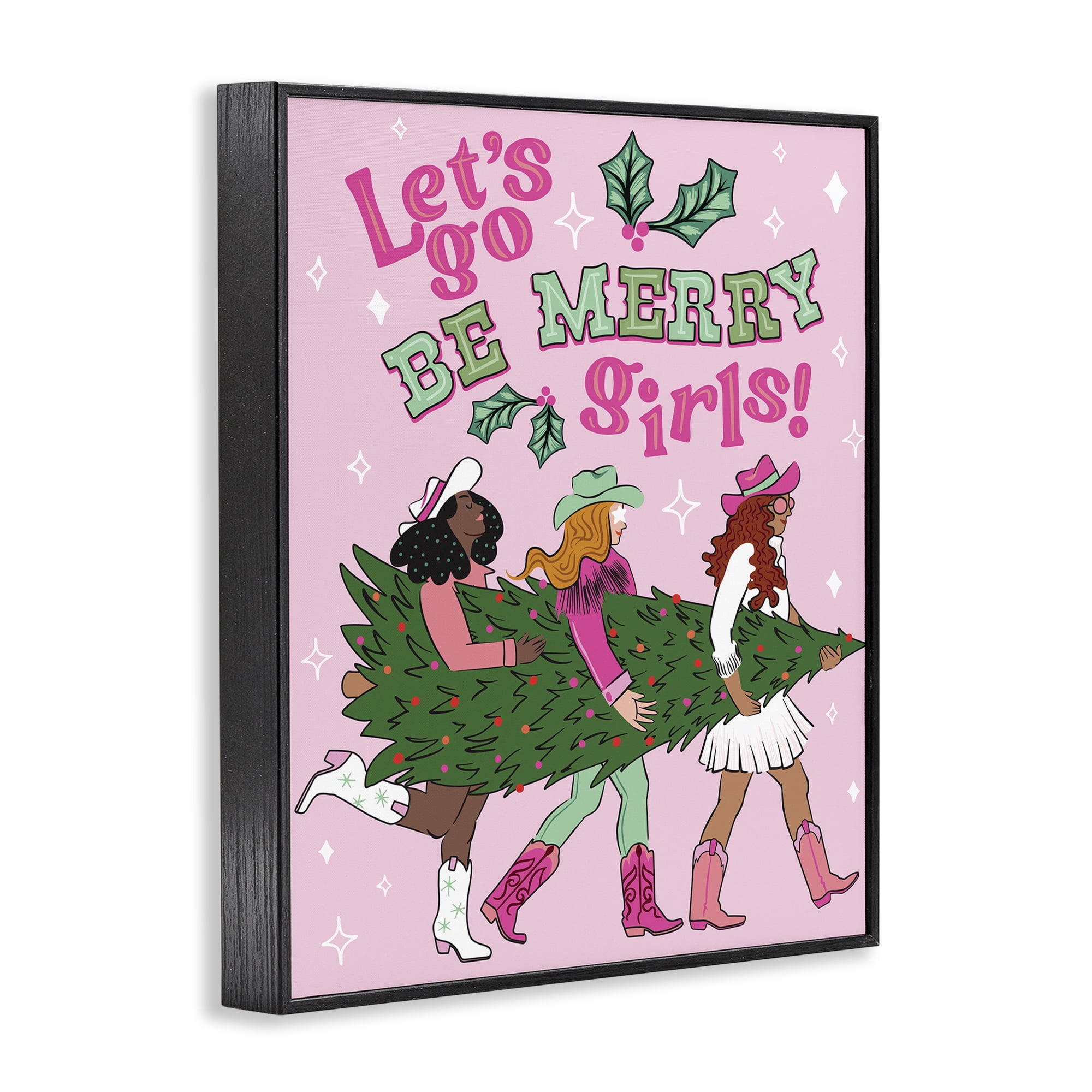 Stupell Industries Be Merry Christmas Cowgirls Holiday Painting Black Framed Art Prints Wall Art, 24 x 30