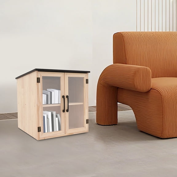 2-TIER 2 Doors Library Book Box Assembly Wood Color   Black Literature Exchange Cabinet for Sharing Book