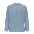 thumbnail image 3 of YYDGH Button Down Shirt for Men Summer Casual Cotton Linen Solid Color Long Sleeve Loose Fit Stand Collar Shirts, 3 of 5