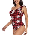 thumbnail image 2 of Easygdp Snowflakes On A Buffalo Plaid Women's One Shoulder Ruffle Monokini Bathing Suits with Removable Chest Pad, Quick Drying - Small, 2 of 8