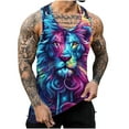 thumbnail image 2 of Sakmal Scoop Neck Mens Tank Tops Purple Purple Graphic Lion Lightweight Stringer Camisole Muscle Tunic Tops, 2 of 7