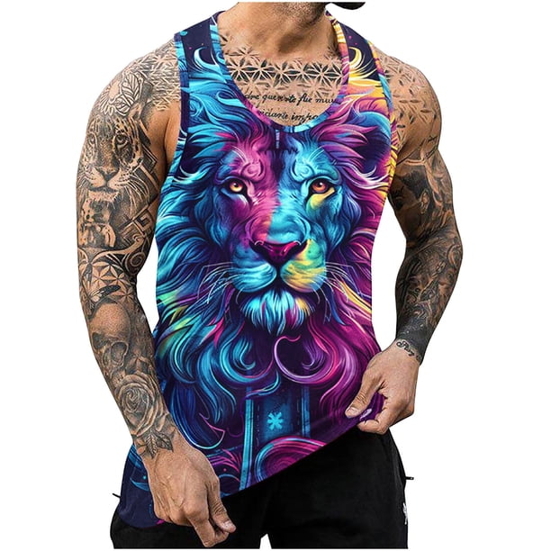 Mens Camisetas Algodón Impreso sin Mangas Chaleco Tanque, Cuello Redondo Casual para Al Aire Libre, Diario Y Primavera Verano Desgaste