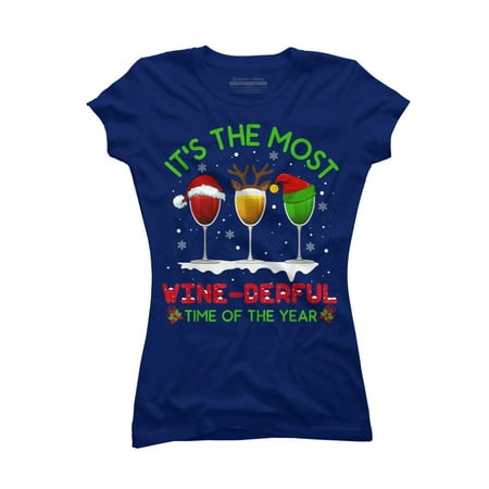 

Christmas Wine Shirt Xmas Alcohol Pajama PJ Tops For Women Juniors Royal Blue Graphic Tee - Design By Humans 2XL