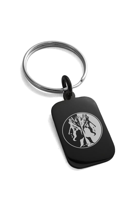 Stainless Steel Janus Greek God of Beginnings Engraved Small Rectangle Dog Tag Charm Keychain Keyring