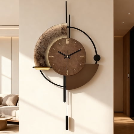 Modern Minimalist Creative Wall Clock with Metal & Iron Design - Stylish Personalized Decor for Living Room/Bedroom (Unique Half-Moon Artistic Pendulum)
