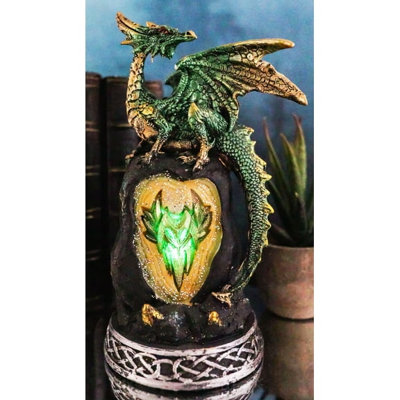 Ebros Green Dragon with LED Light On Crystal Mountain 7.5 Inches Tall Collection