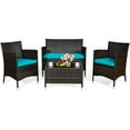 thumbnail image 2 of Gymax 4PCS Patio Rattan Conversation Furniture Set Outdoor Turquoise Cushioned, 2 of 10