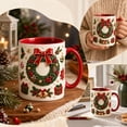 thumbnail image 5 of Novryn Christmas Coffee Mug, 2D Ceramic Cup With Raised Wreath Design for Coffee and Milk, 10 oz, Red, 5 of 7