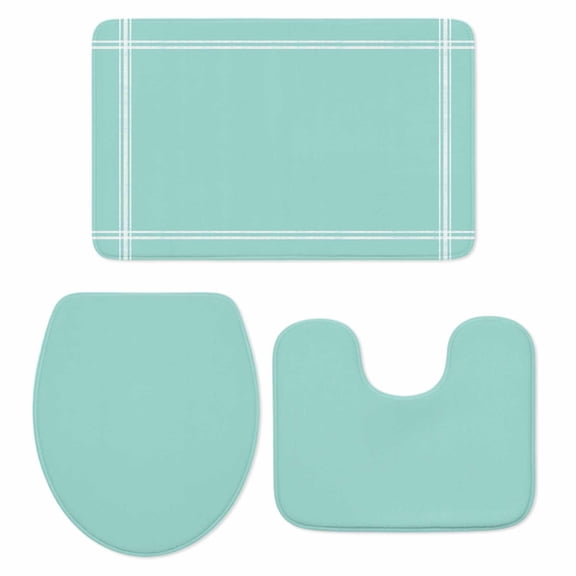 Pure Light Cyan Bath Mat 3 Piece Bathroom Rug Set, Simple Solid Color Non Slip Bath Rug Contour Mat and Toilet Lid Cover, Absorbent Shower Mats Soft Bath Rugs and Mats Sets