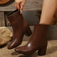 thumbnail image 5 of Stylish Round Toe Leather Mid Calf Boots with Sole Heel for Women Comfortable Zip Up Ankle Booties Casual Winter Fashion Footwear, 5 of 7