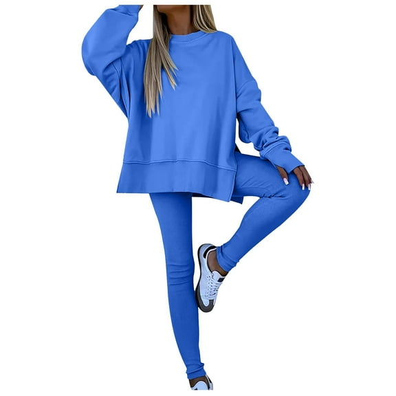 Hessimy Women's Tracksuit Set Two Piece Sweatsuit Outfits Long Sleeve Zip Up Lounge Jogger Set（Blue，XL）