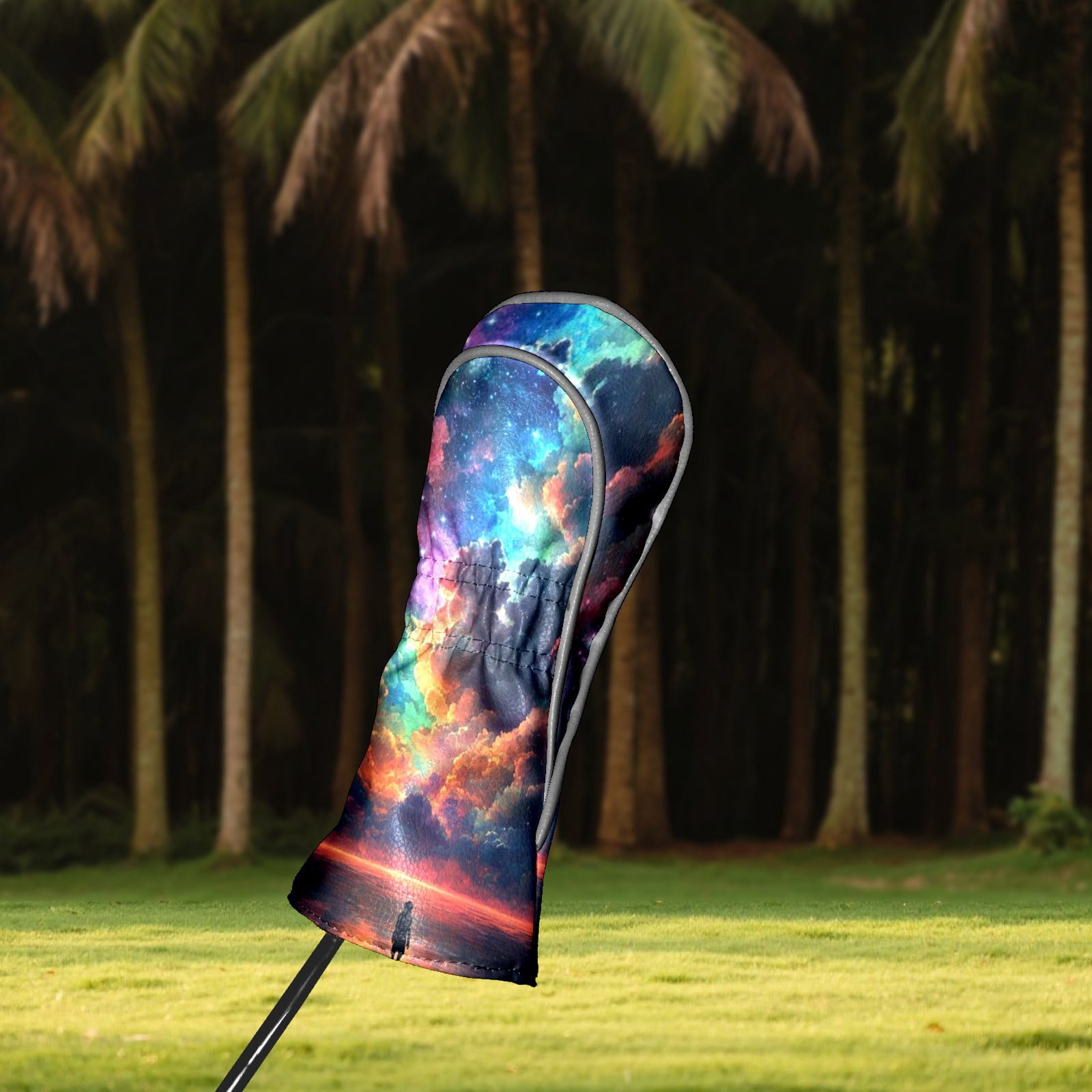Golf Head Covers - Colorful Sky Design, Premium Waterproof PU Leather, Plush Lining, Fits Driver/Hybrid, Abstract Golf Gift