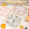 thumbnail image 2 of 3 Pcs 304 Stainless Steel Food Container 3 Compartments Reusable with Lid for School Office, 2 of 13