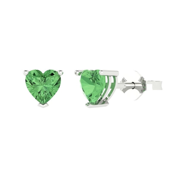 Clara Pucci 1.0 ct Brilliant Heart Cut Studs VVS1 Genuine Conflict free Green Zircon Solid 18K White Gold Designer Everyday Earrings Push back