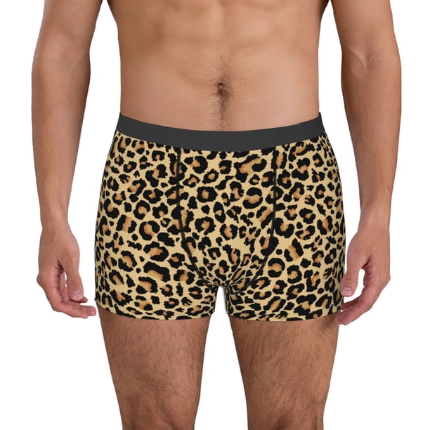 Balery Leopard Print Calzoncillos bóxer para hombre, ropa interior de algodón suave y transpirable con cinturilla de nailon-Large