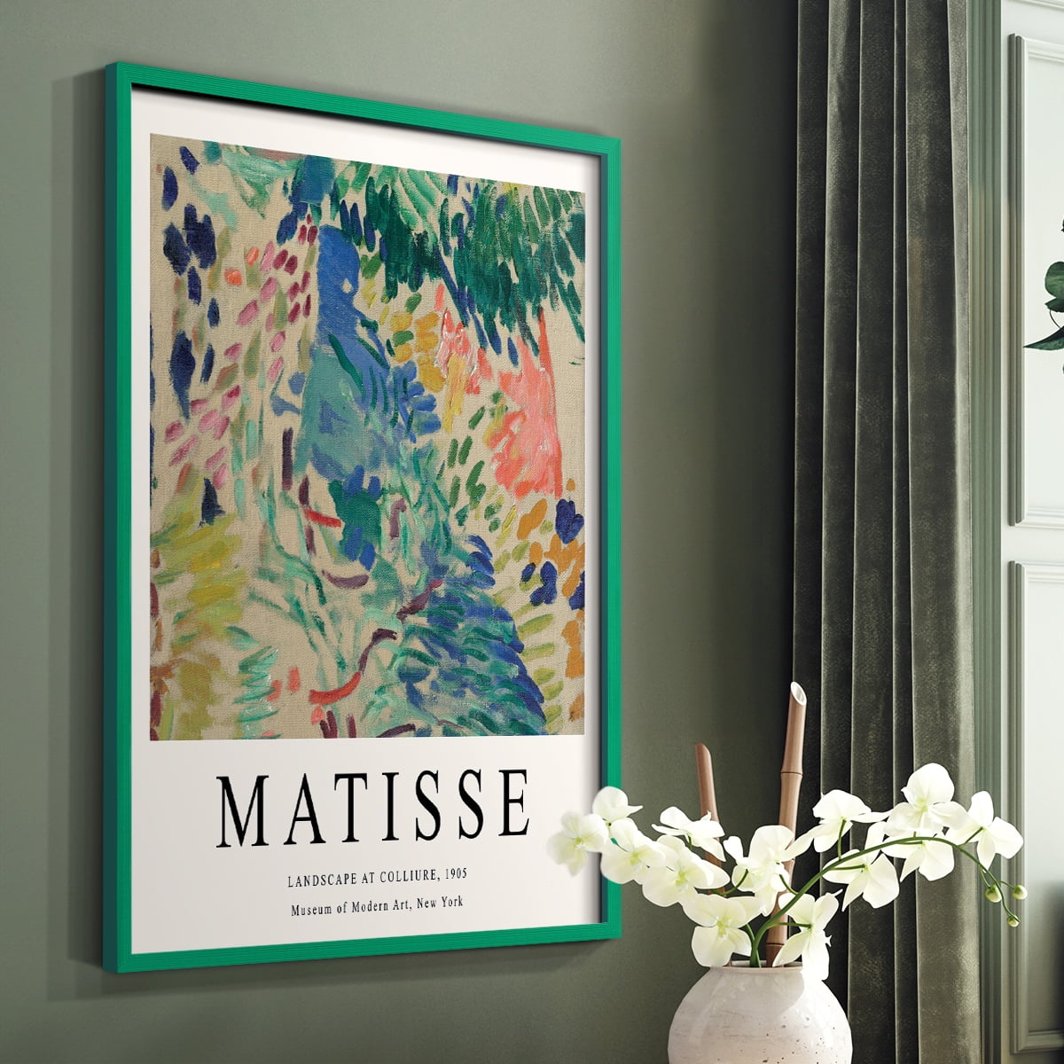 Matisse CDXCIII in Green Solid Wood Framed Print No Nail Hanging