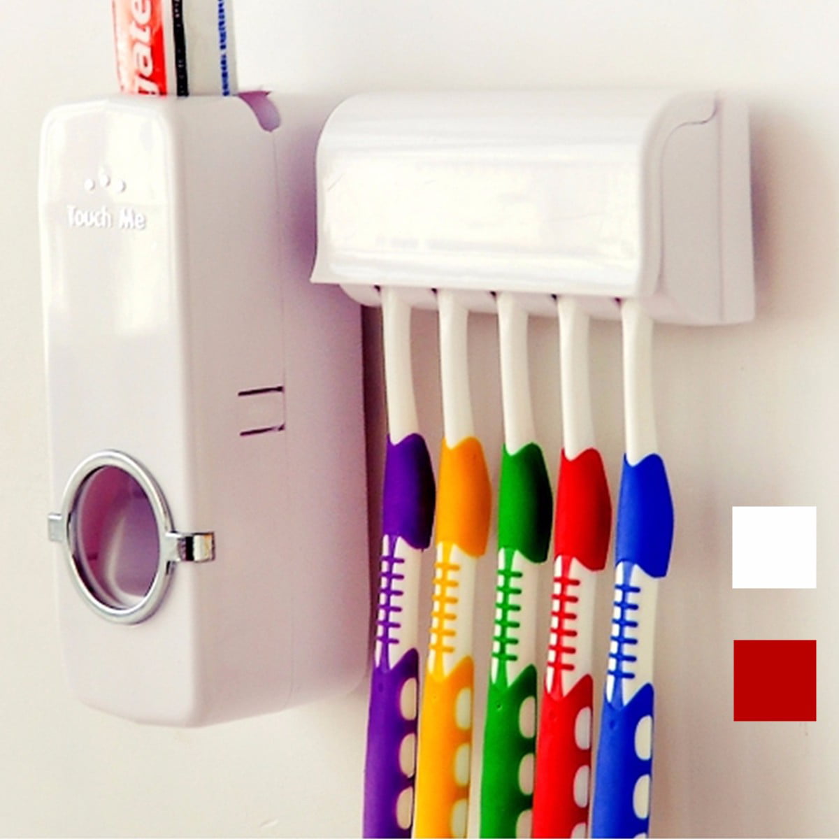 Auto Automatic Toothpaste Dispenser 5 Toothbrush Holder Set Wall Mount Stand