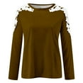 thumbnail image 4 of Women's Floral Lace Crochet Tops Long Sleeve Shirts Fitted Tunic Trendy Blouses Dressy Causal Fall Clothing Coffee S, 4 of 5