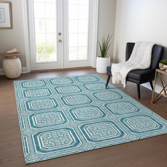 Addison Rugs Machine Washable Indoor/ Outdoor Traditional Mosaic Chantille Rug 10' x 14' - Teal