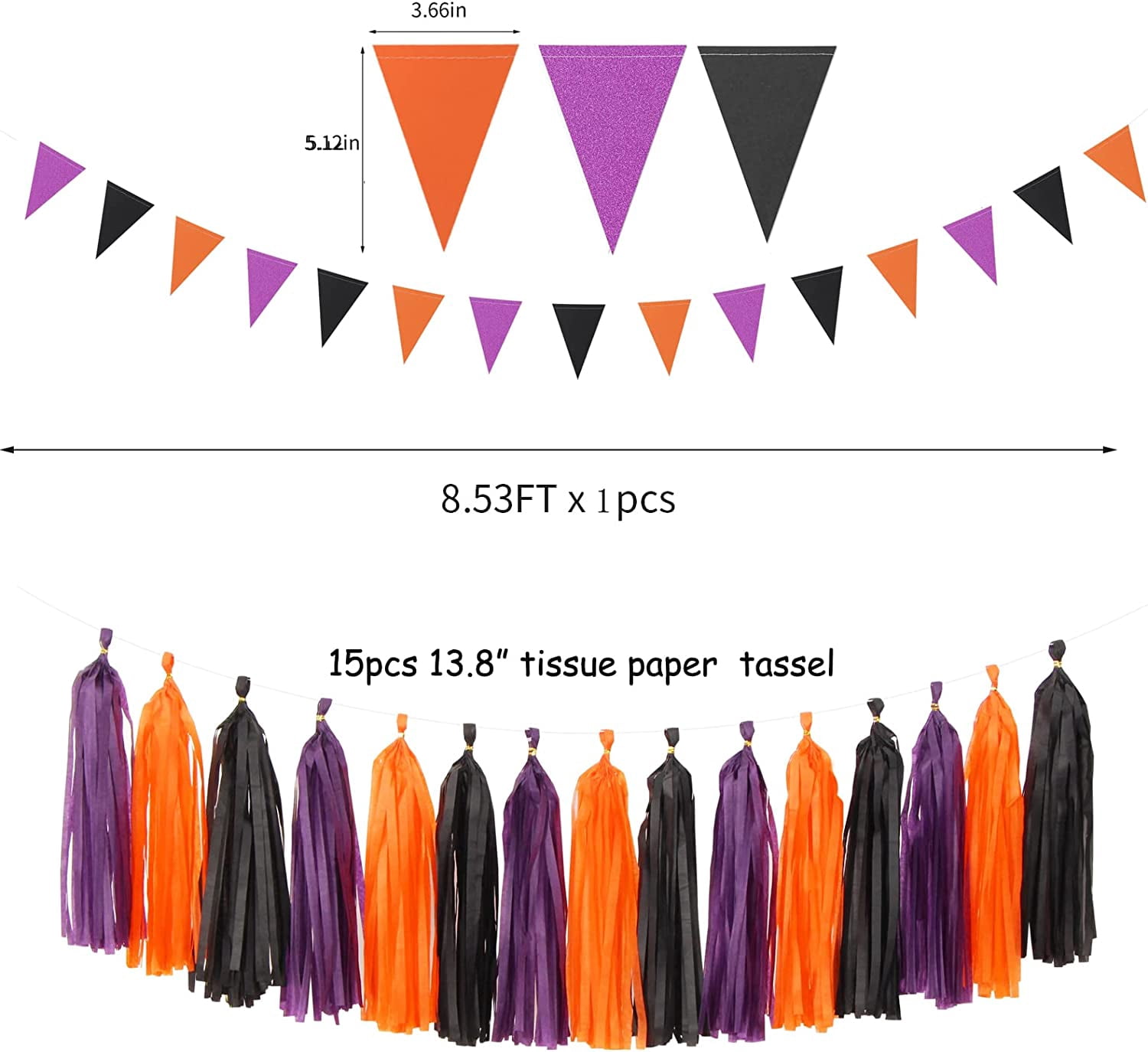 Black Purple Orange Halloween Party-Decorations - 23pcs Tissue Pom Poms Streamers,Tassel Garland Banner,Graduation 2025 Birthday Wedding Baby Bridal Shower Decor Bunting