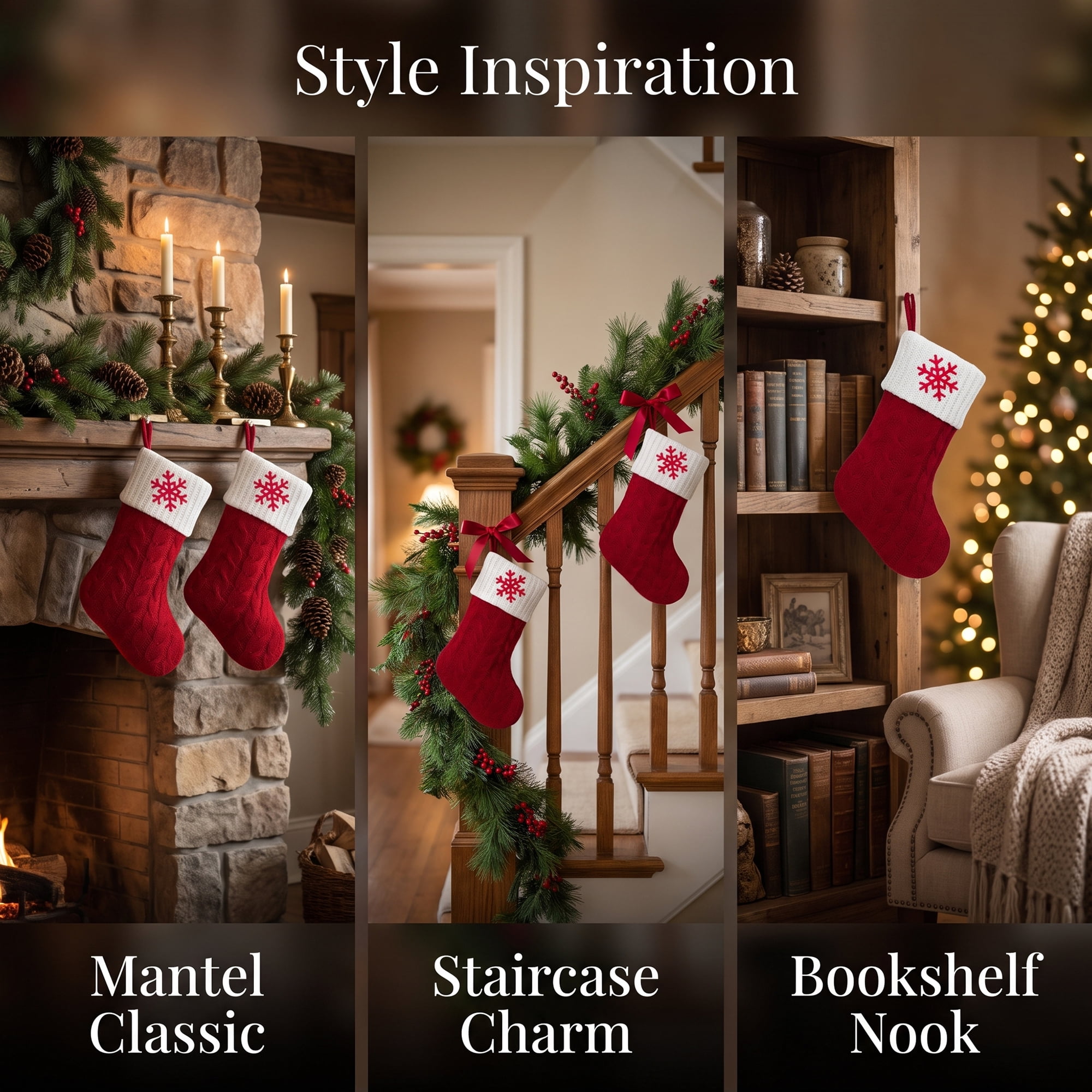 Unique Bargains Double Layer Shabby Chic Christmas Stocking Snowflake 6" Opening Width