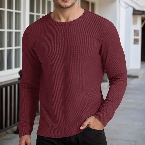 Krdevn Men's Long Sleeve Thermal Shirt Knit Texture Base Layer Top for Comfort Wear,S