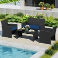 thumbnail image 1 of Costway 4 PCS Patio Conversation Set with Seat Cushions & Tempered Glass Tabletop, Porch Navy+Black, 1 of 10