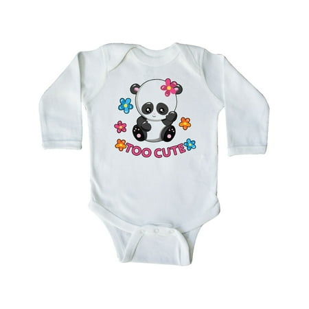 

Inktastic Too Cute Baby Panda with Flowers Gift Baby Girl Long Sleeve Bodysuit