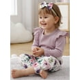 thumbnail image 2 of CARETOO Baby Girls Toddler Girl Casual Clothes Long Sleeve Ruffle Top Floral Pant Headband 3Pcs 1-5T, 2 of 7