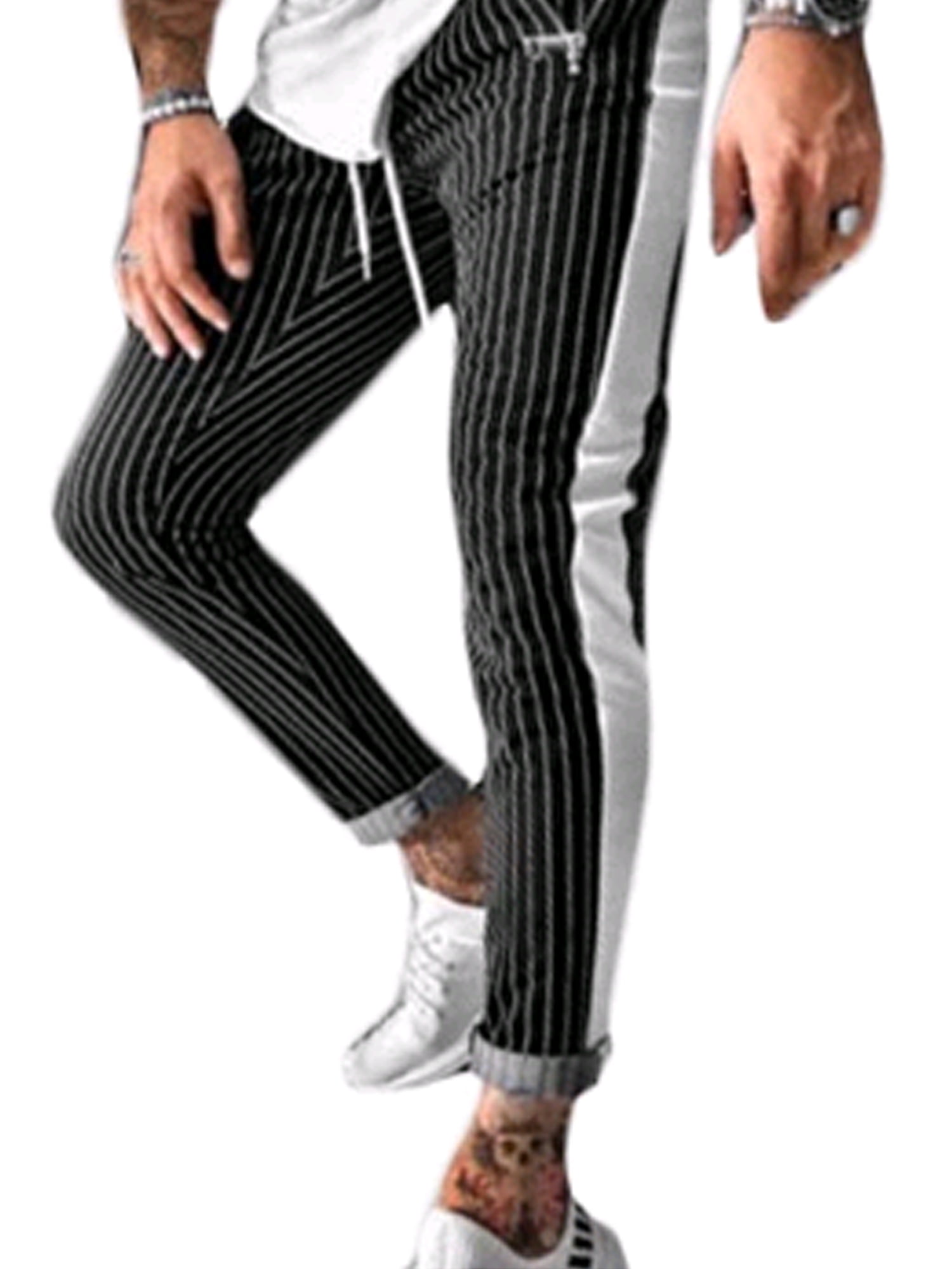 Diconna - Mens Gym Trousers Striped Tracksuit Bottoms Skinny Joggers Sweat Track Pants - Walmart